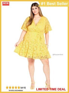 Plus Size Lace Wrap Midi Dress V-Neck Tie Waist Formal Evening